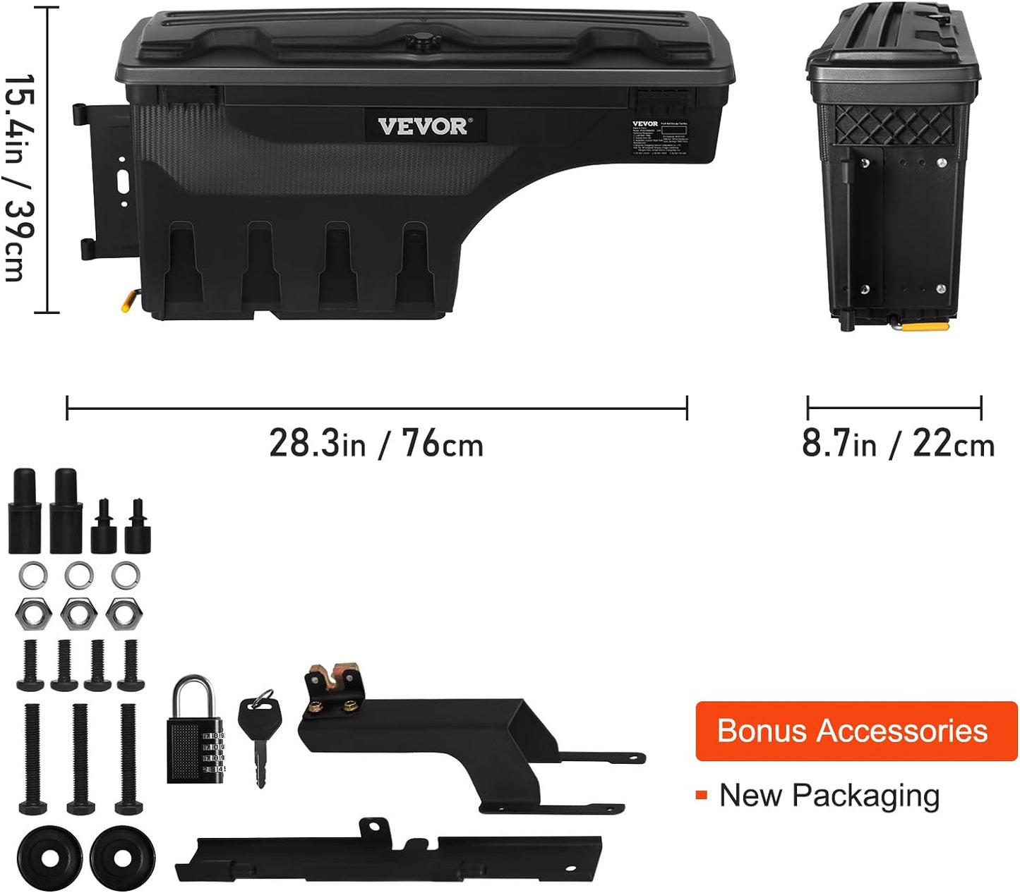VEVOR Truck Bed Storage Box, Swing Case Fits Ford F-150 2015-2021, Passenger Side, Lockable Wheel Well Tool Box with Password Padlock, Waterproof and Durable ABS Tool Box