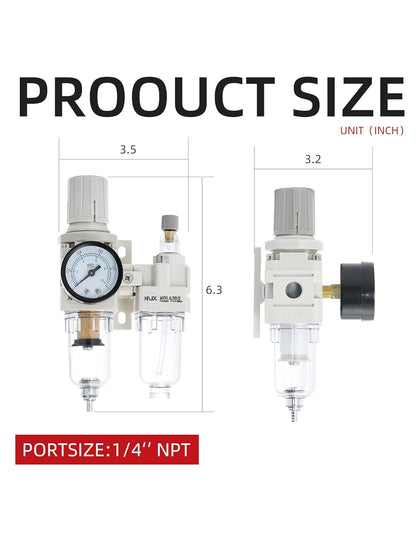 Regulador de filtro de aire comprimido NPT de 1/2 pulgada, lubricador combinado separador de trampa de agua/aceite, regulador de presión de filtro de aire, drenaje manual AC4010-04D (1/2 pulgada NPT, drenaje automático)