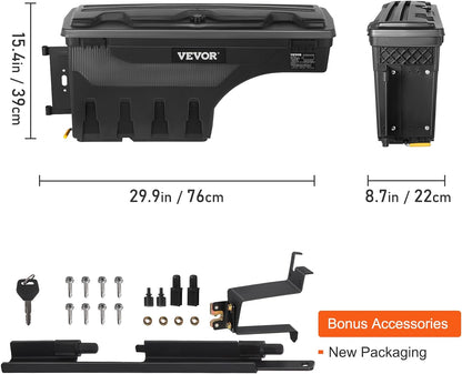 VEVOR Truck Bed Storage Box, Swing Case Fits Ford F-150 2015-2021, Passenger Side, Lockable Wheel Well Tool Box with Password Padlock, Waterproof and Durable ABS Tool Box
