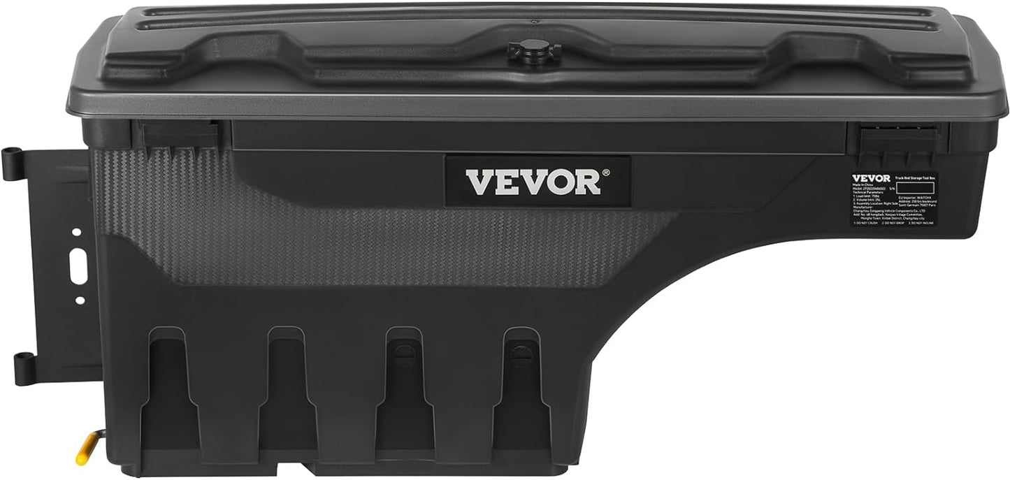 VEVOR Truck Bed Storage Box, Swing Case Fits Ford F-150 2015-2021, Passenger Side, Lockable Wheel Well Tool Box with Password Padlock, Waterproof and Durable ABS Tool Box