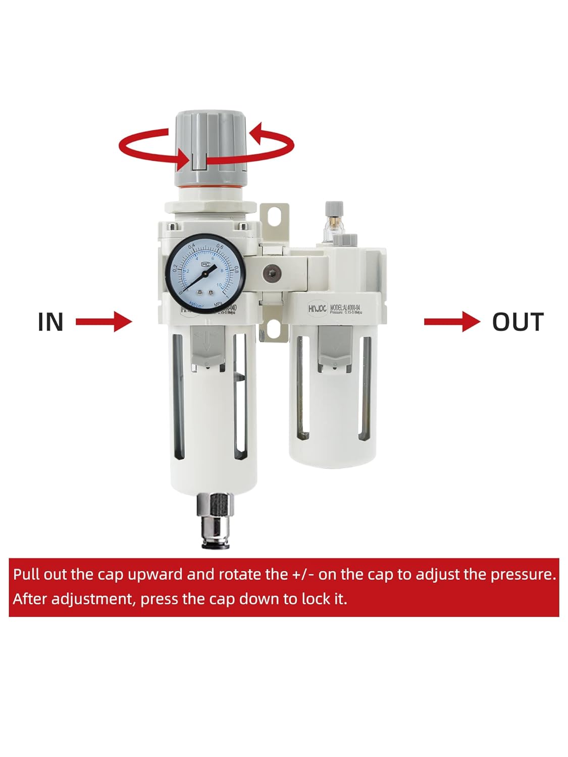 Regulador de filtro de aire comprimido NPT de 1/2 pulgada, lubricador combinado separador de trampa de agua/aceite, regulador de presión de filtro de aire, drenaje manual AC4010-04D (1/2 pulgada NPT, drenaje automático)