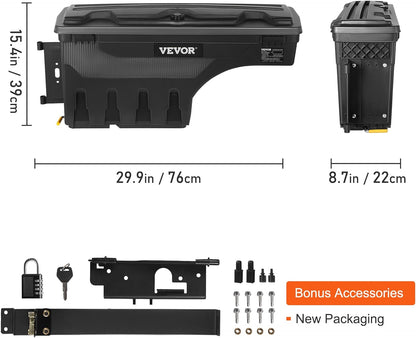 VEVOR Truck Bed Storage Box, Swing Case Fits Ford F-150 2015-2021, Passenger Side, Lockable Wheel Well Tool Box with Password Padlock, Waterproof and Durable ABS Tool Box