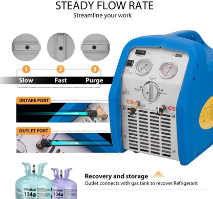 VIVOHOME Máquina de recuperación de refrigerante portátil de 110-120 V CA 60 Hz 3/4 HP de un solo cilindro