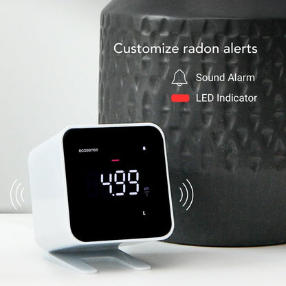 Ecosense EB100 EcoBlu, detector digital de radón, rápido y preciso, monitoreo a corto y largo plazo, pantalla LED de tamaño completo, fácil de usar