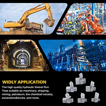 BSPP Paquete de 6 camisetas hidráulicas giratorias con conector en T hidráulico BSPP Tester Tee Coupling Set para Excavadora Maquinaria de Construcción Sistema Hidráulico