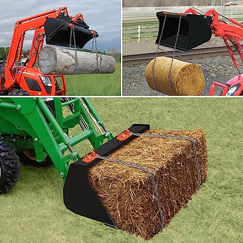 Paquete de 2 ganchos para cubo de tractor de 3/8 pulgadas con anillo en D, máximo 15,000 libras de acero forjado grado 70 para accesorios de cubo de tractor para Kubota, John Deere, Kiot, RV, UTV, camión, naranja