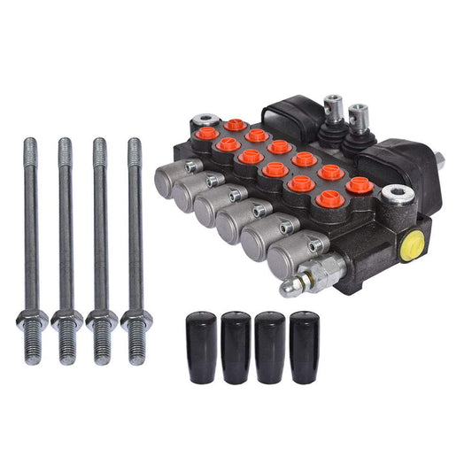 6 bobinas 11 GPM 3625 PSI válvula de control direccional hidráulica con 2 joystick, puertos SAE válvula de doble acción para tractores pequeños, tractores, cargadores, divisor de troncos