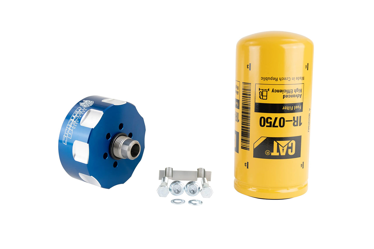 Sinister Diesel Adaptador de filtro CAT para GMC Duramax y CHEVY 2001-2016 - Filtro de combustible CAT de 2 micras