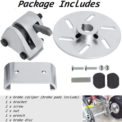 Pinza de freno Go Kart y pieza de disco compatible con Mancoo, Yerf- Dogg, Predatorr 212cc. Disco de orificio de 1 pulgada y pinza de freno mecánica, sistema de freno Go Kart