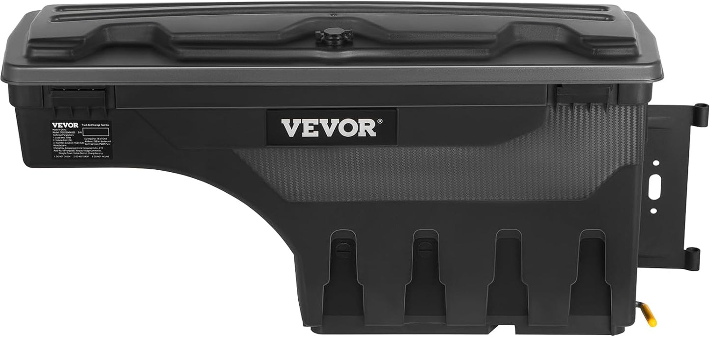 VEVOR Truck Bed Storage Box, Swing Case Fits Ford F-150 2015-2021, Passenger Side, Lockable Wheel Well Tool Box with Password Padlock, Waterproof and Durable ABS Tool Box