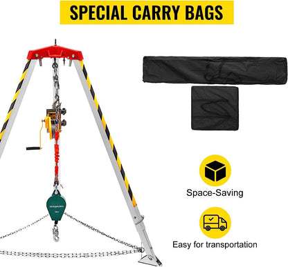BestEquip - Trípode con espacio confinado de 1200 libras, trípode de espacio confinado de 7 pies y cable de 98 pies, trípode de rescate de espacio confinado de 32.8 pies de protección contra caídas para espacios confinados tradicionales