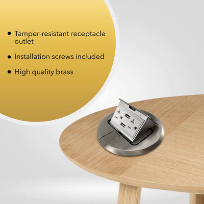 Select Lighting SLFB-PU-USB-BR - Receptáculos de salida USB emergentes de 20 A, caja de piso eléctrica redonda resistente a manipulaciones con cubierta de latón, enchufe empotrado retráctil para encimeras y pisos