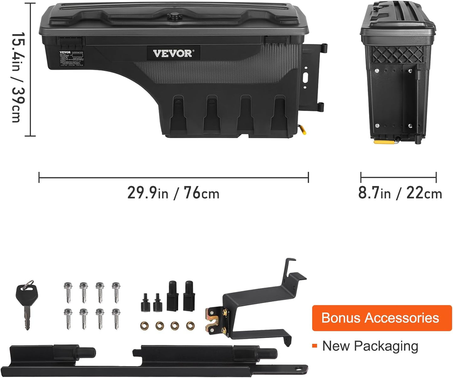 VEVOR Truck Bed Storage Box, Swing Case Fits Ford F-150 2015-2021, Passenger Side, Lockable Wheel Well Tool Box with Password Padlock, Waterproof and Durable ABS Tool Box