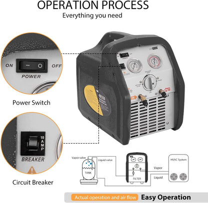 VIVOHOME Máquina de recuperación de refrigerante portátil de 110-120 V CA 60 Hz 3/4 HP de un solo cilindro