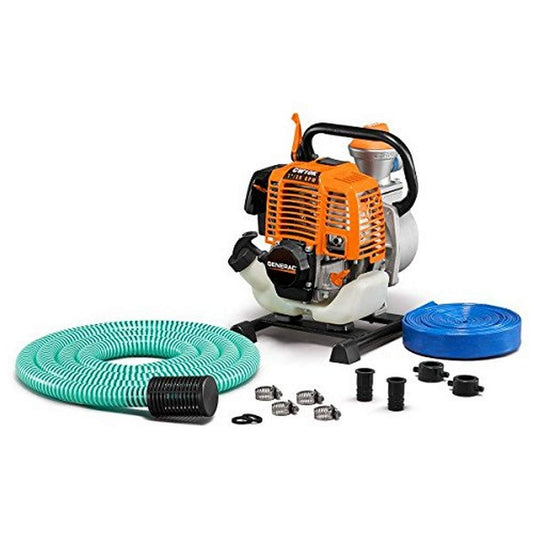 Generac 6917 CW10K Bomba de agua limpia con kit de manguera, ligera y potente, fácil de usar, cebado rápido y fácil, alta capacidad de bombeo de 30 GPM, 1 pulgada, naranja