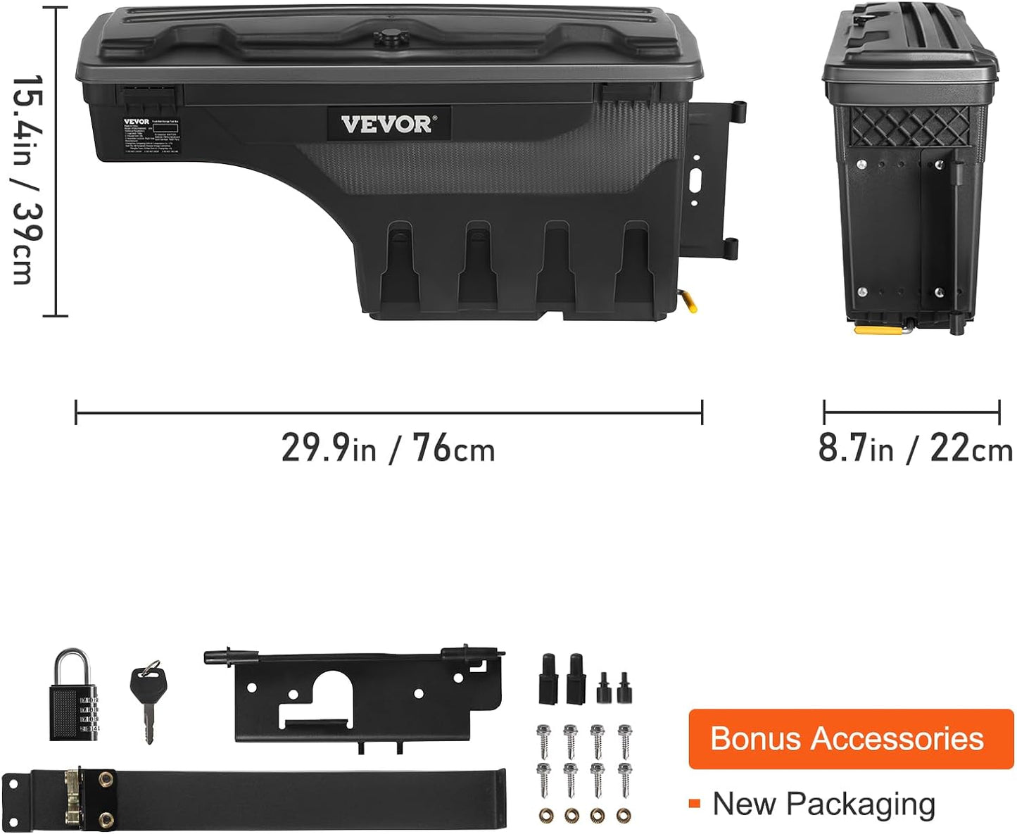 VEVOR Truck Bed Storage Box, Swing Case Fits Ford F-150 2015-2021, Passenger Side, Lockable Wheel Well Tool Box with Password Padlock, Waterproof and Durable ABS Tool Box