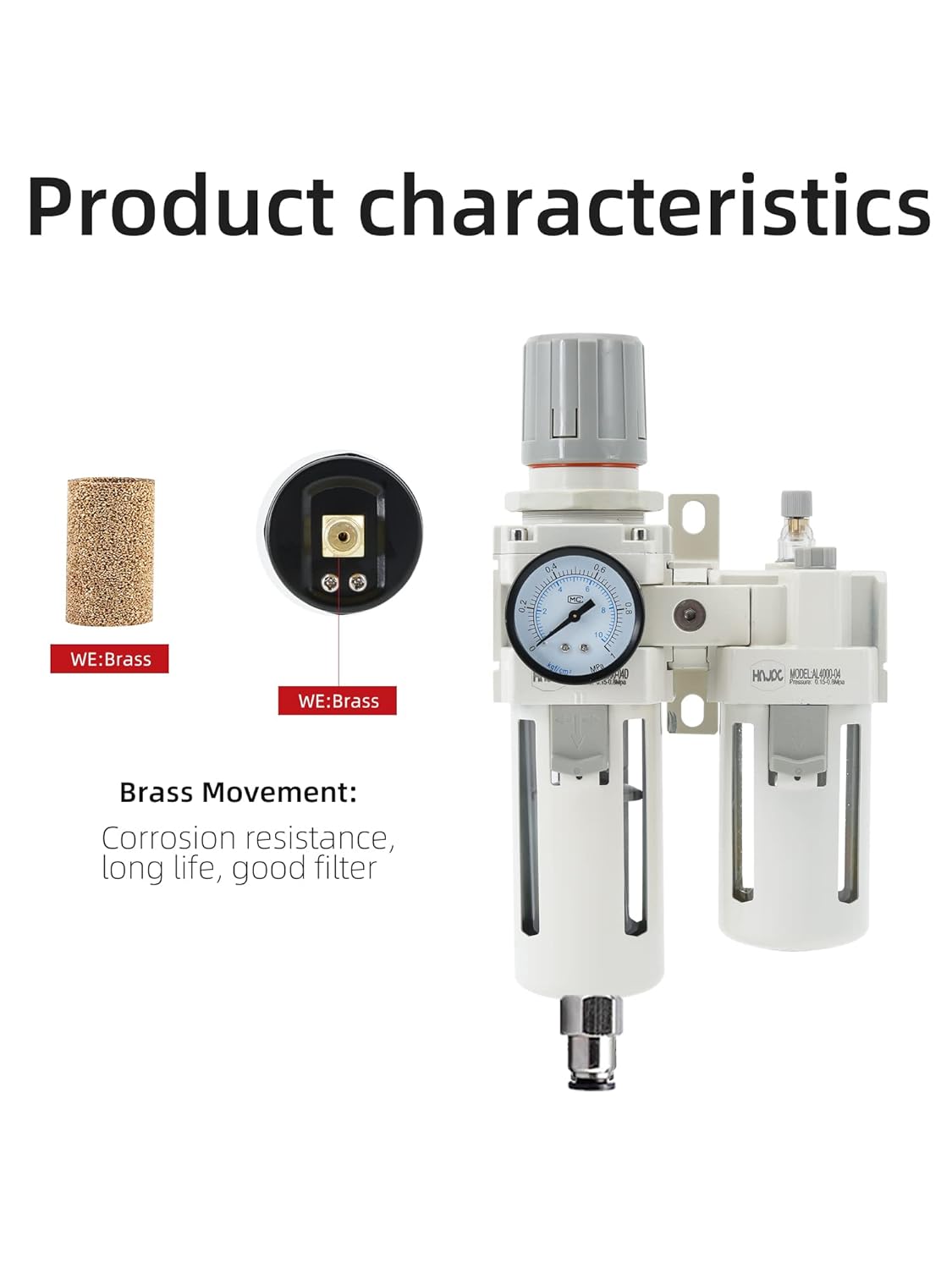 Regulador de filtro de aire comprimido NPT de 1/2 pulgada, lubricador combinado separador de trampa de agua/aceite, regulador de presión de filtro de aire, drenaje manual AC4010-04D (1/2 pulgada NPT, drenaje automático)