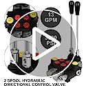 Válvula de control de flujo hidráulico 2 bobinas, 13 GPM, puertos SAE, mango de palanca de alivio ajustable, cargador de tractor central paralelo de doble acción con joystick pequeños tractores/tanques cargadores, divisores de troncos 3600 PSI
