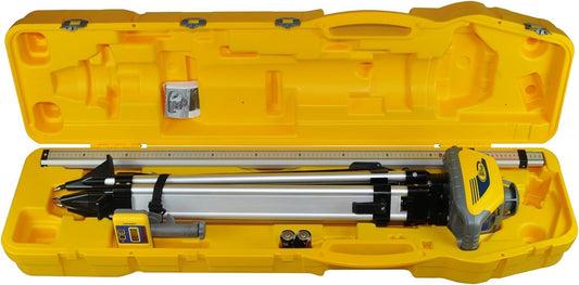 Spectra Precision LL100N-2 Kit de nivel láser con receptor y abrazadera HR320, varilla de grado de 15 pies (pulgadas), trípode y caja del sistema, amarillo