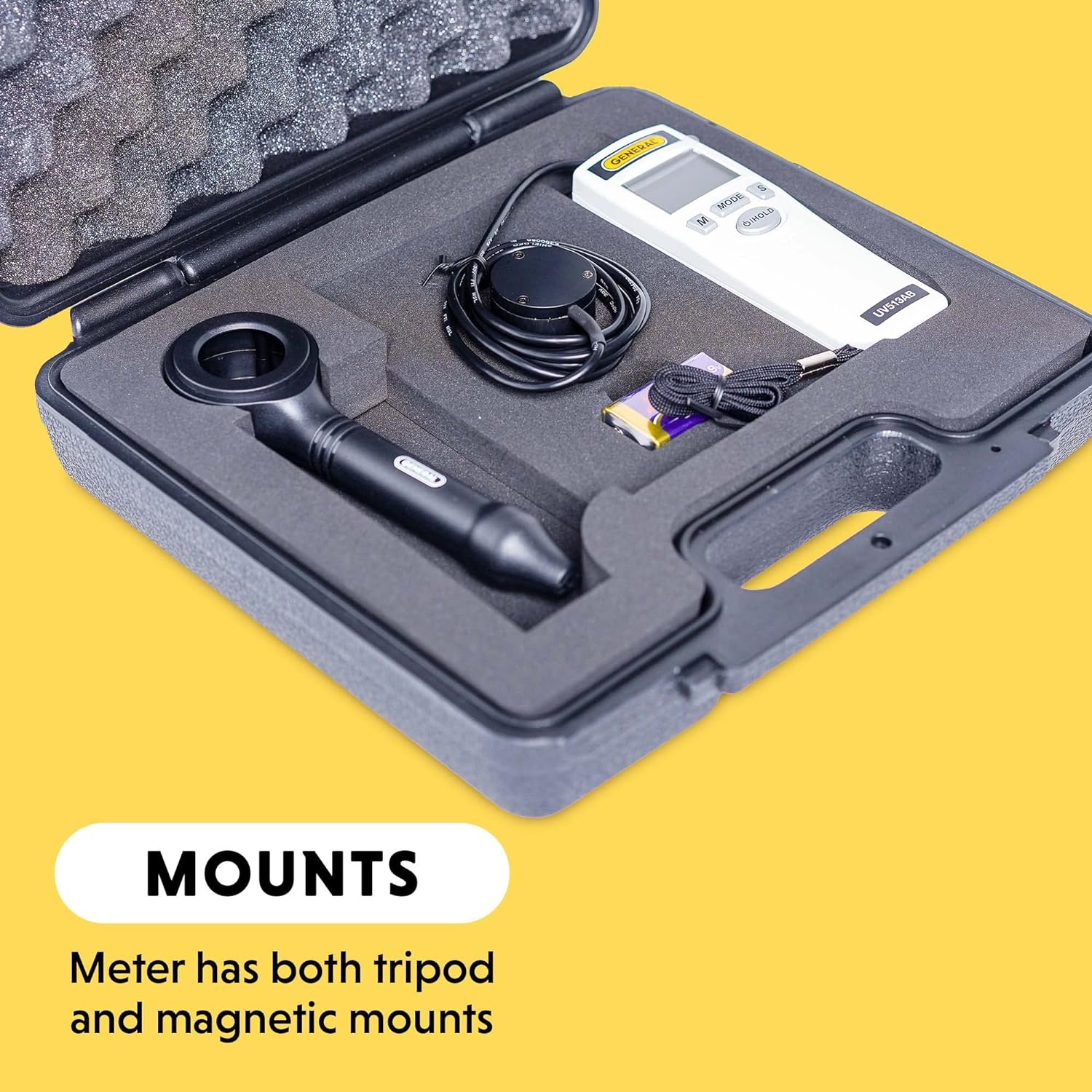 General Tools Medidor digital UVA/UVB | Mide la intensidad UV-A/B (280-400 nm) | Dos rangos, LCD retroiluminado, función de memoria | Monitoreo de seguridad y medio ambiente | El kit incluye trípode y montaje magnético