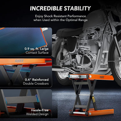 Orion Motor Tech Soporte Central de Gato de Tijera para Elevación de Motocicleta Rango Altura de 10-36 CM, Motocicletas de hasta 1/2 Ton Ser Aplicable (Gris)