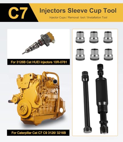 Yoursme - Herramienta de instalación de extracción de vasos para inyector C7 con kit de piezas para Caterpillar Cat 3126B C7 C9 con inyectores estilo HUEI