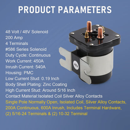 Solenoide de 36 V 4 terminales 20468G1 36 V Solenoide Interruptor de relé de repuesto para EZGO/Cushman/Textron Club Car DS Columbia Yamaha Electric para 1989 en adelante. Reemplaza 114-3611-020 586-117111 586-906