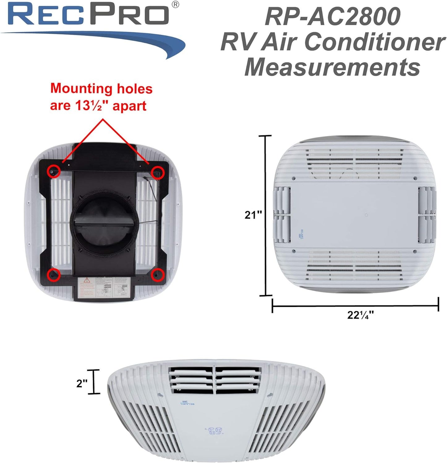 RecPro Aire acondicionado RV de bajo perfil 9.5K sin conductos | CA silenciosa | Solo refrigeración | Unidad de CA RV | Aire acondicionado para caravana (negro)