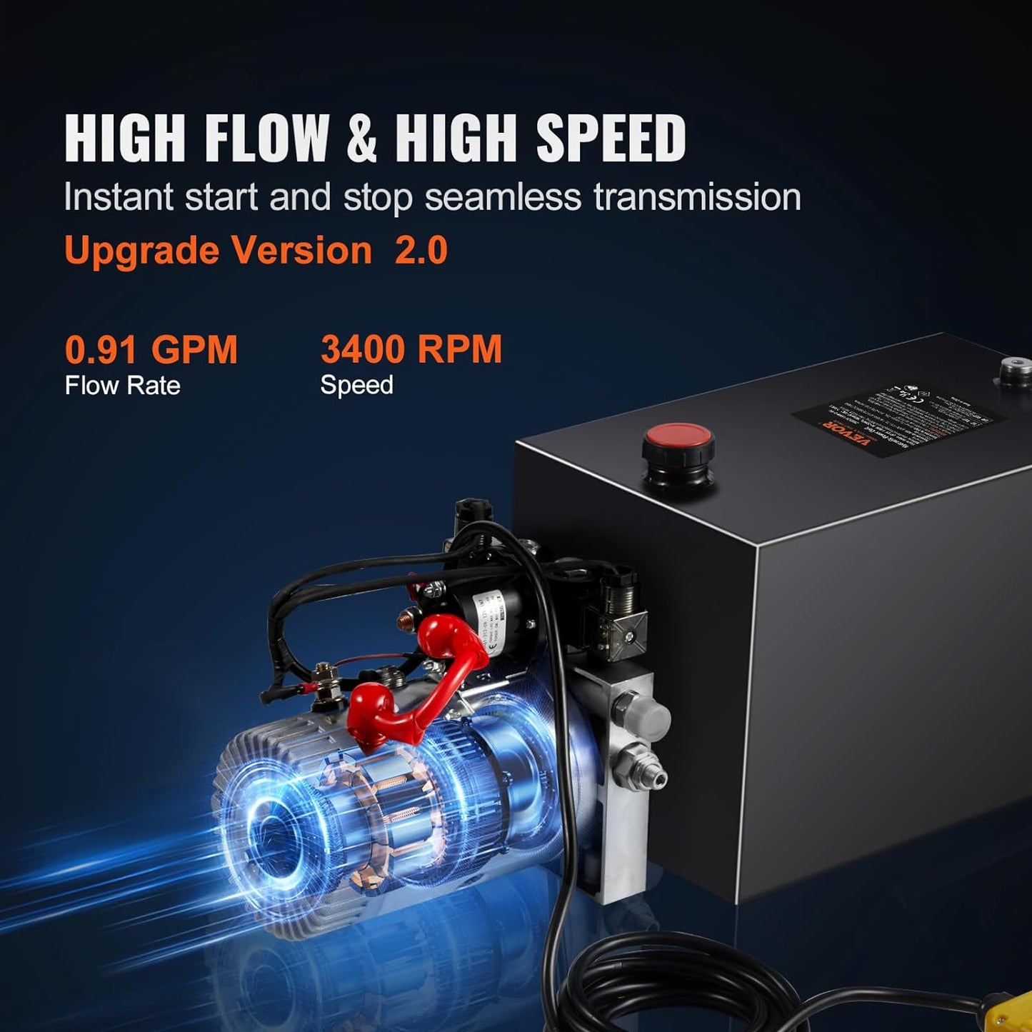 Mophorn 12V/DC Hydraulic Pump 15 Quart/ 3.9 Gallon Double Acting Metal Reservoir Hydraulic Pump Unit Remotely Controlled for Dump Trailer