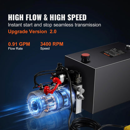 Mophorn 12V/DC Hydraulic Pump 15 Quart/ 3.9 Gallon Double Acting Metal Reservoir Hydraulic Pump Unit Remotely Controlled for Dump Trailer