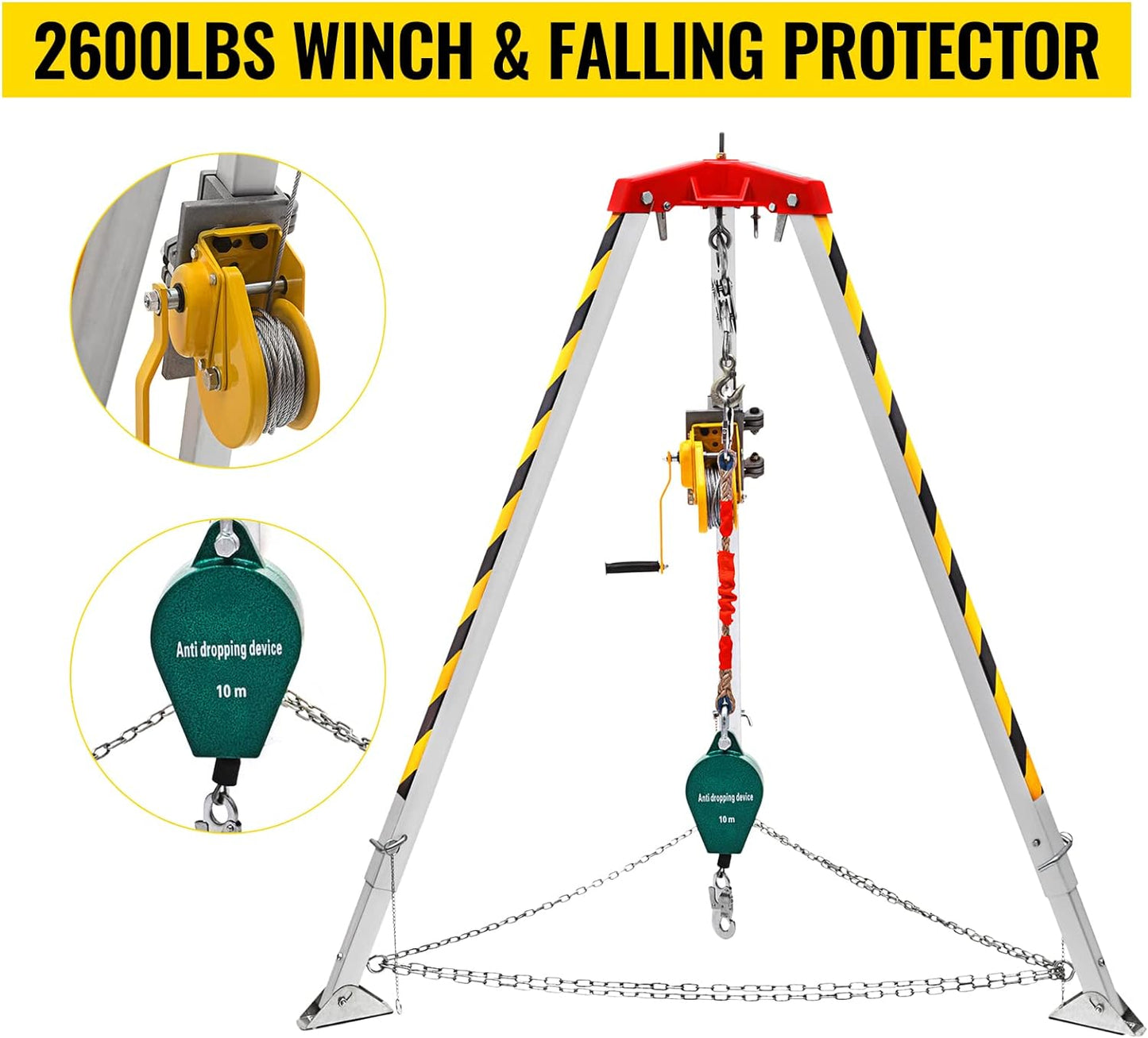 BestEquip - Trípode con espacio confinado de 1200 libras, trípode de espacio confinado de 7 pies y cable de 98 pies, trípode de rescate de espacio confinado de 32.8 pies de protección contra caídas para espacios confinados tradicionales