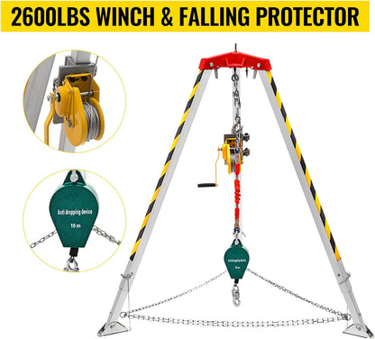 BestEquip - Trípode con espacio confinado de 1200 libras, trípode de espacio confinado de 7 pies y cable de 98 pies, trípode de rescate de espacio confinado de 32.8 pies de protección contra caídas para espacios confinados tradicionales