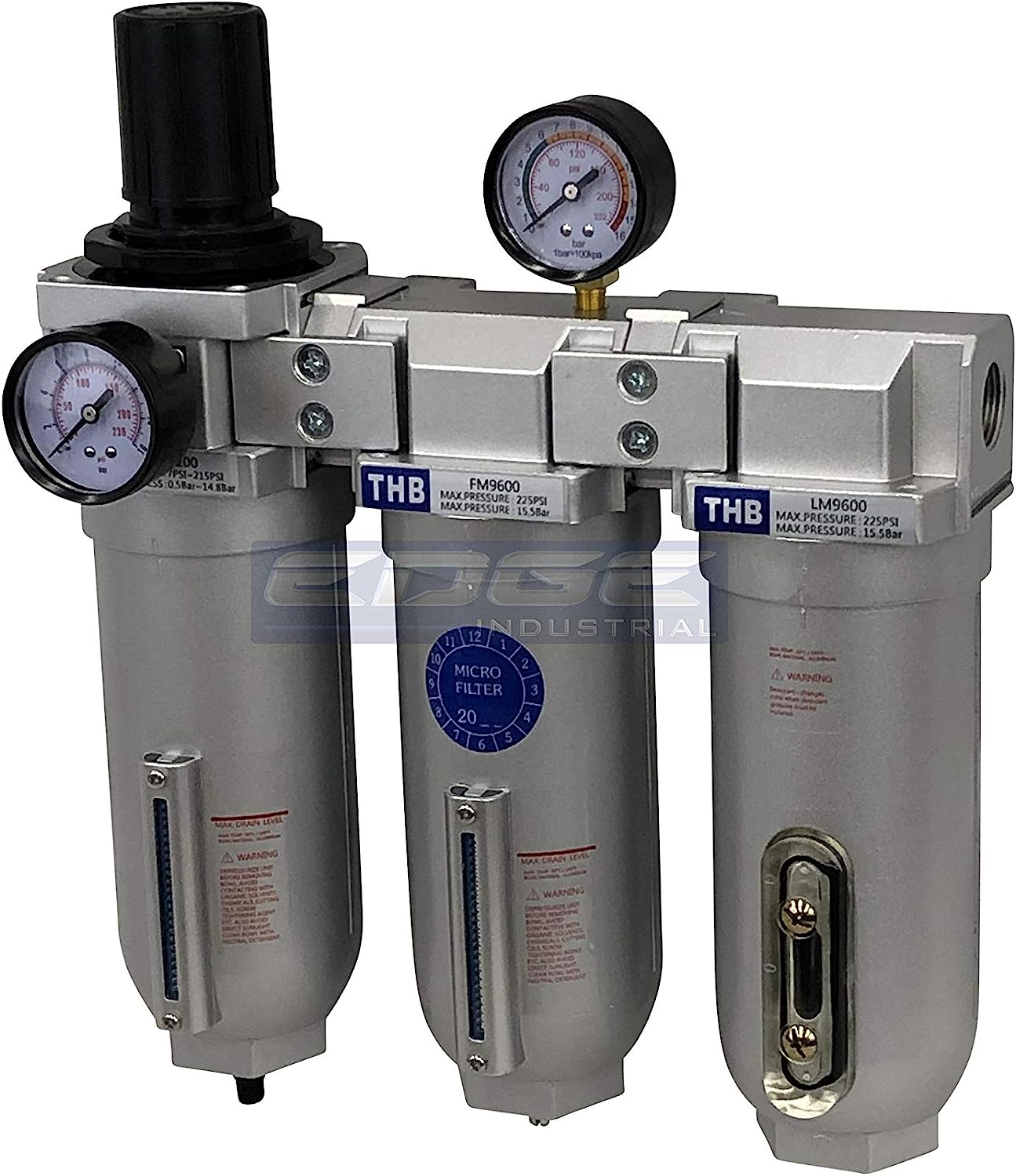 Sistema de filtración de aire de alto caudal muy resistente, filtro de partículas de 2 etapas más combinación de filtro de carbón para extracción de aceite (3/4" NPT, drenaje automático)