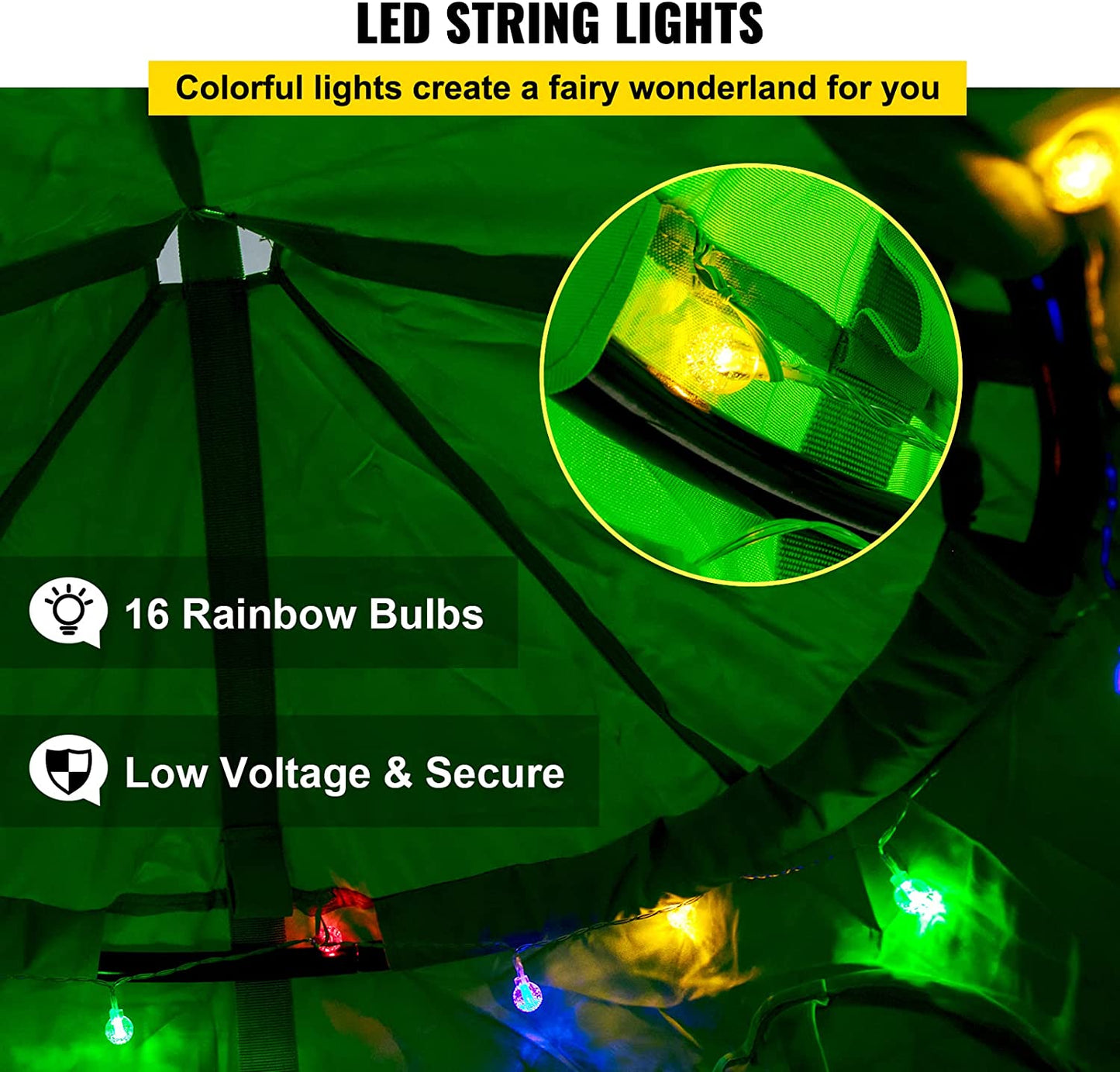 VEVOR Tienda de campaña colgante para árbol, capacidad máxima de 440 libras, tienda de campaña para árbol con cojín inflable de luz LED arco iris, hamaca de techo para niños y adultos, interior y exterior, verde