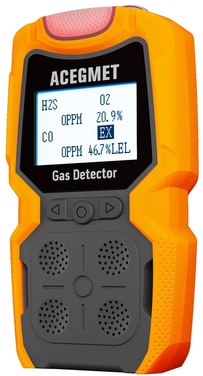 ACEGMET 4 Monitor de gas múltiple indicador (vibración, audible, visual) H2S, O2, CO y LEL 4 Monitor de gas personal recargable 4 medidores de gas 2 años de vida del sensor, olfatador de gas