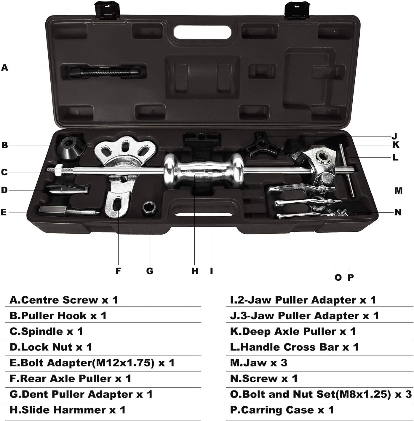 Orion Motor Tech - Juego de extractor de martillo deslizante de 9 vías, extractor del cojinete de la llanta frontal y torno trasero, juego de herramientas para extraer abolladuras en el eje