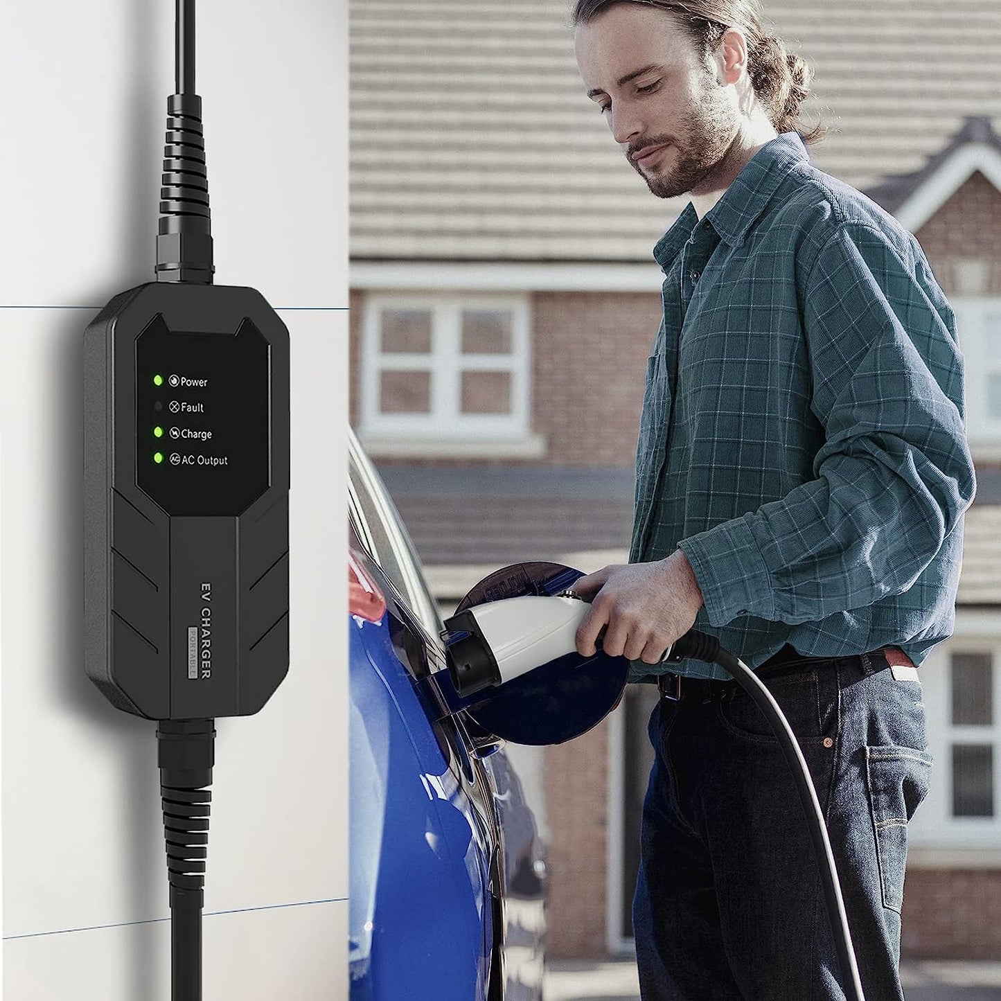 Cargador EV de Nivel 1-2 de Megear (100-240 V, 16 A) Estación de Carga de vehículos eléctricos domésticos EVSE portátil (NEMA6-20 con Adaptador para NEMA5-15)
