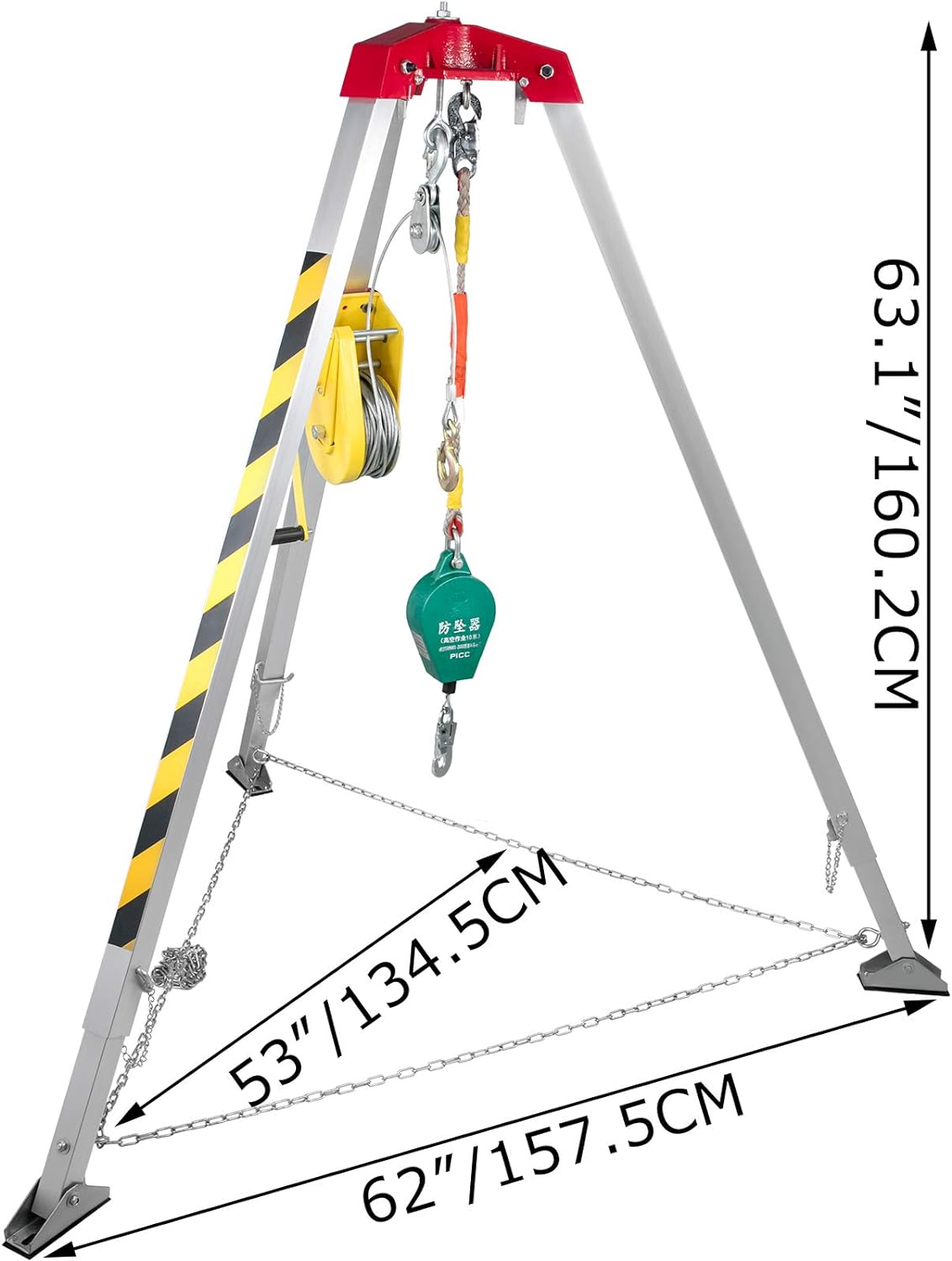 BestEquip - Trípode con espacio confinado de 1200 libras, trípode de espacio confinado de 7 pies y cable de 98 pies, trípode de rescate de espacio confinado de 32.8 pies de protección contra caídas para espacios confinados tradicionales