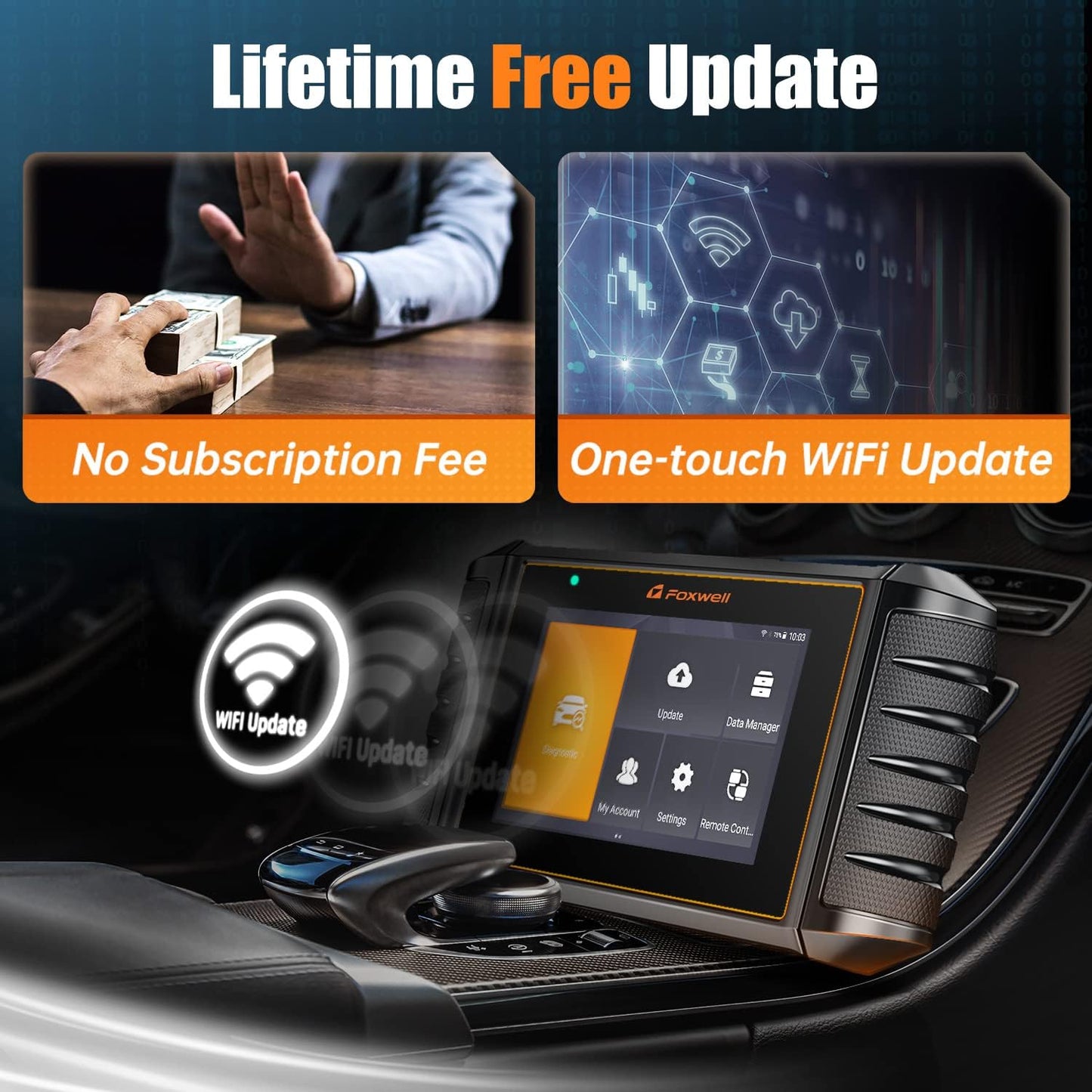 FOXWELL NT706 OBD2 - Escáner ABS SRS Airbag Scan herramienta - 2023 Elite Check Engine Code Reader Automotive Transmission Diagnostic Car Scanner para todos los coches [Actualización gratuita WiFi, monitor de batería]