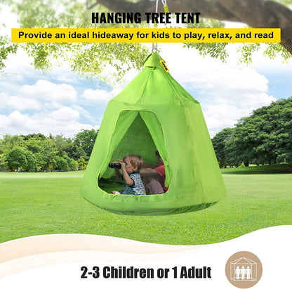 VEVOR Tienda de campaña colgante para árbol, capacidad máxima de 440 libras, tienda de campaña para árbol con cojín inflable de luz LED arco iris, hamaca de techo para niños y adultos, interior y exterior, verde