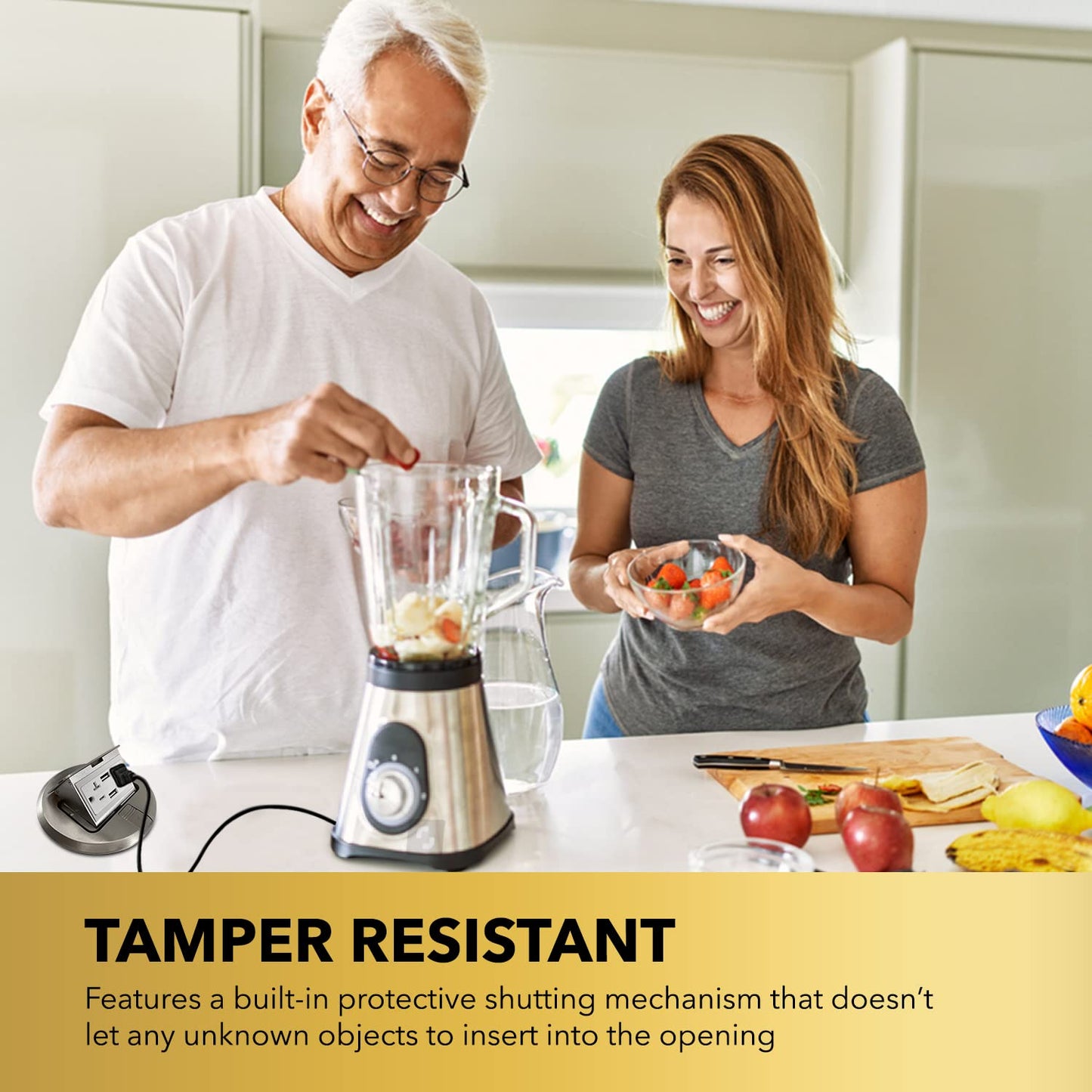 Select Lighting SLFB-PU-USB-BR - Receptáculos de salida USB emergentes de 20 A, caja de piso eléctrica redonda resistente a manipulaciones con cubierta de latón, enchufe empotrado retráctil para encimeras y pisos