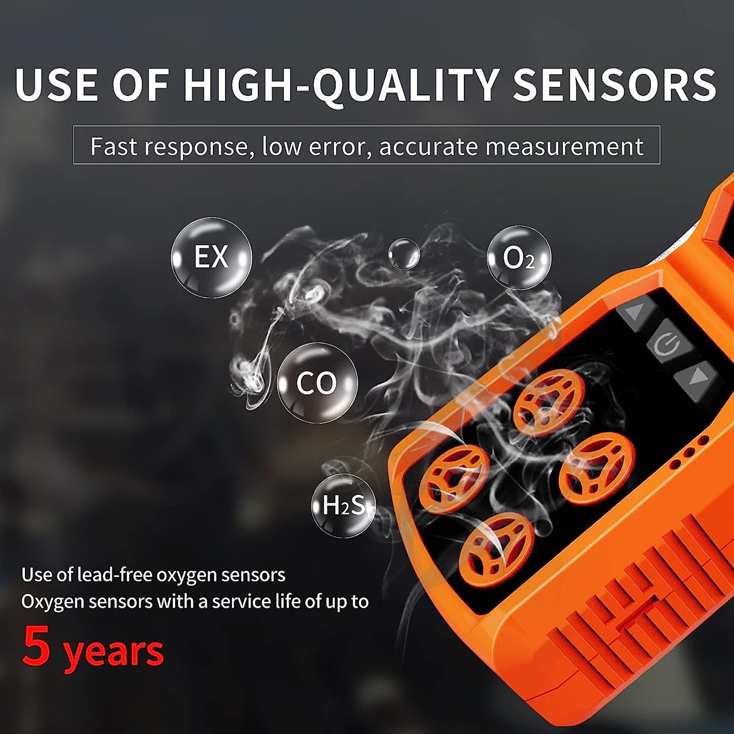 CHNADKS 4 - Detector de gas, monitor de gas H2S, O2, CO y LEL, indicador múltiple con vibración, audible, Visual 4, monitor de gas, alarma personal recargable con pantalla LCD