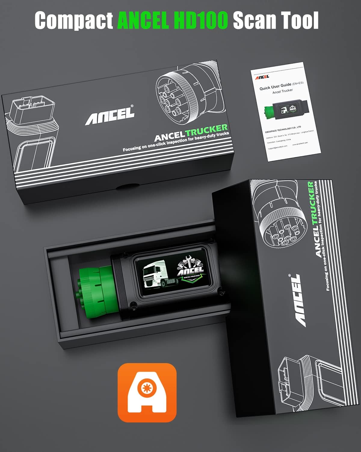 ANCEL Escáner de camión resistente Bluetooth HD100, D-P-F Regen&Reset mejorado para Cummins Caterpillar, herramienta de escaneo de sistema completo OBD diesel para Detroit, Paccar, herramienta de reparación de camiones comerciales internacionales