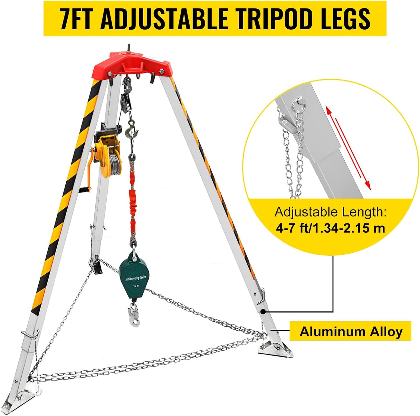 BestEquip - Trípode con espacio confinado de 1200 libras, trípode de espacio confinado de 7 pies y cable de 98 pies, trípode de rescate de espacio confinado de 32.8 pies de protección contra caídas para espacios confinados tradicionales