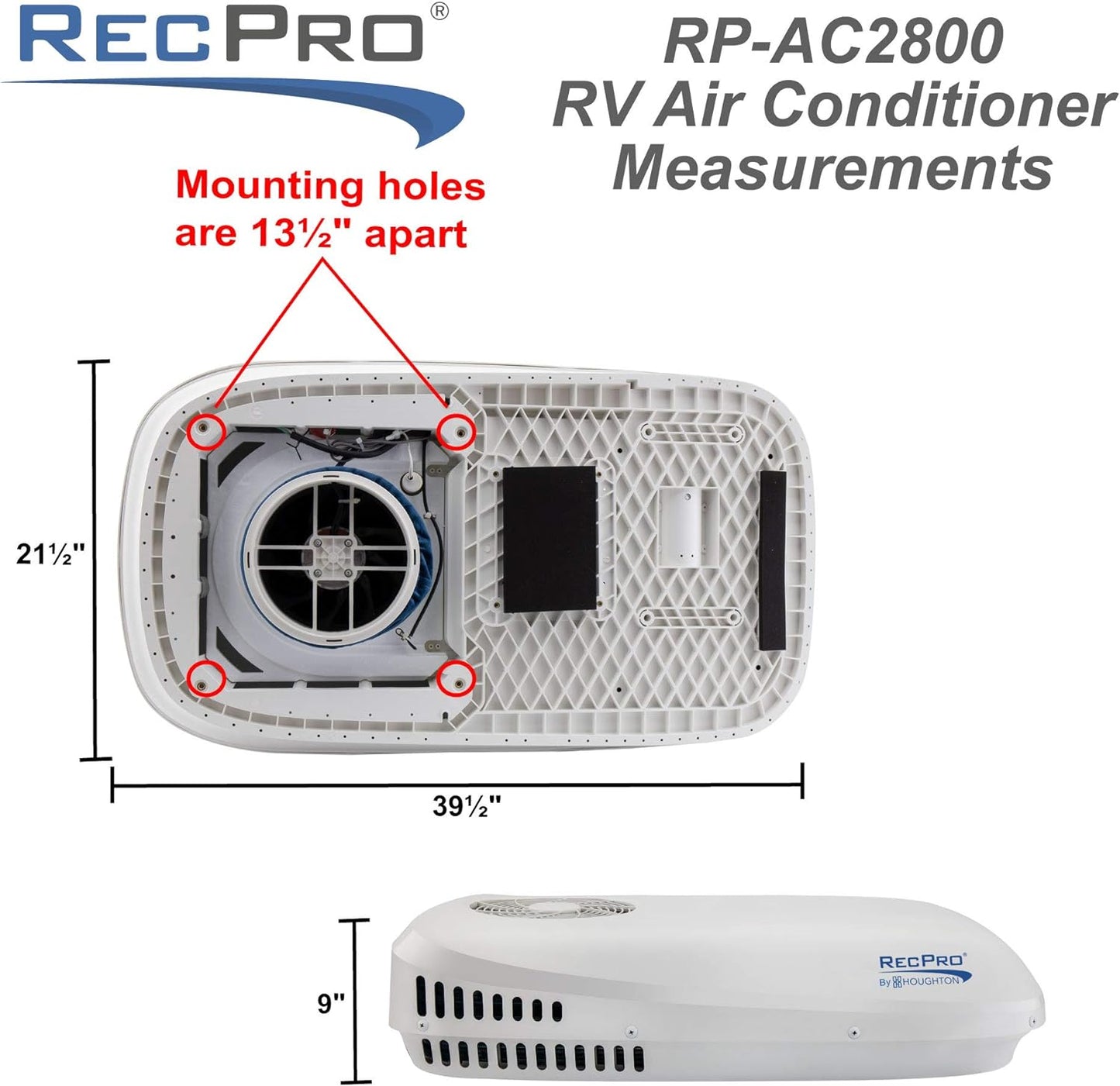 RecPro Aire acondicionado RV de bajo perfil 9.5K sin conductos | CA silenciosa | Solo refrigeración | Unidad de CA RV | Aire acondicionado para caravana (negro)