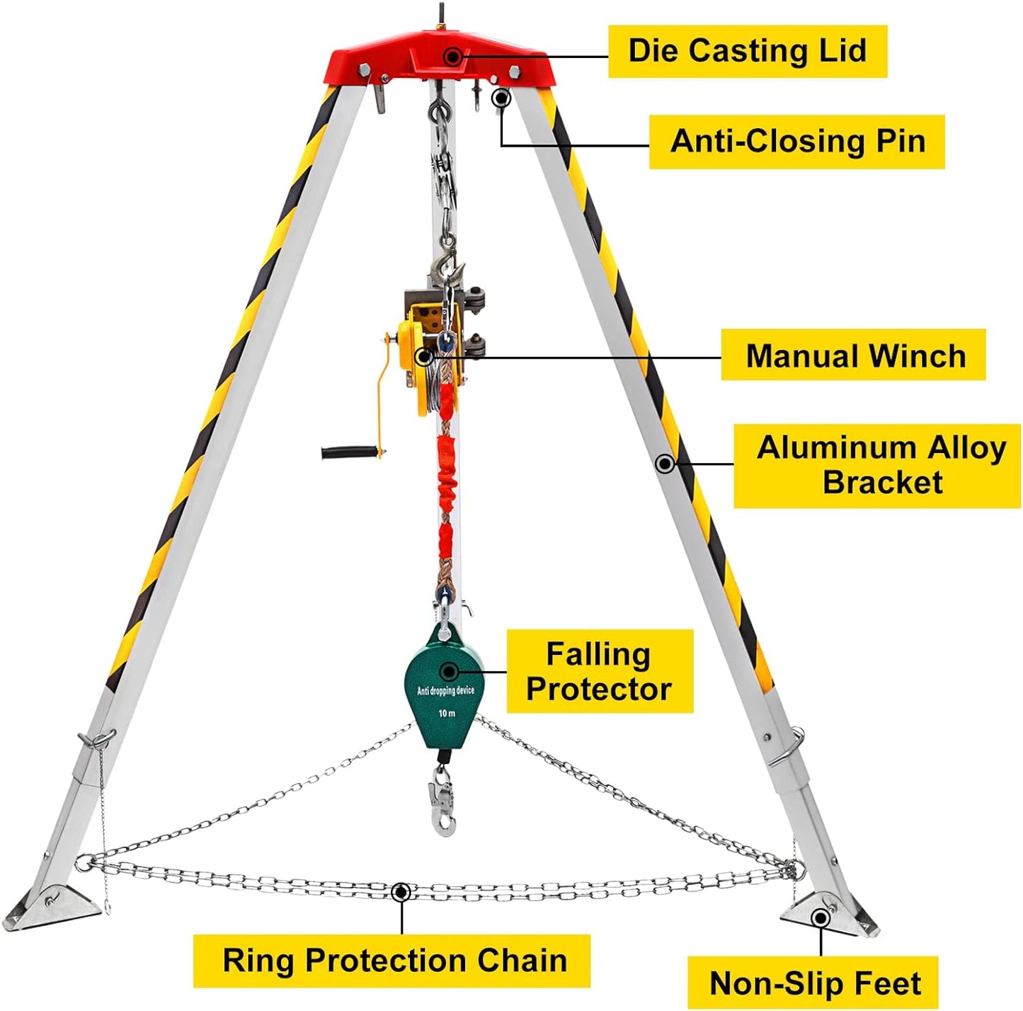 BestEquip - Trípode con espacio confinado de 1200 libras, trípode de espacio confinado de 7 pies y cable de 98 pies, trípode de rescate de espacio confinado de 32.8 pies de protección contra caídas para espacios confinados tradicionales