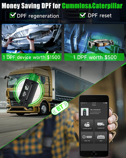 ANCEL Escáner de camión resistente Bluetooth HD100, D-P-F Regen&Reset mejorado para Cummins Caterpillar, herramienta de escaneo de sistema completo OBD diesel para Detroit, Paccar, herramienta de reparación de camiones comerciales internacionales