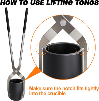 Nelyrho Kit de horno de fusión de propano de 44.1 lbs con dos pinzas de crisol, fundición de acero inoxidable completo, antorcha Klin de fundición de oro, plata, cobre, aluminio, reciclaje de metal a 2700 ℉