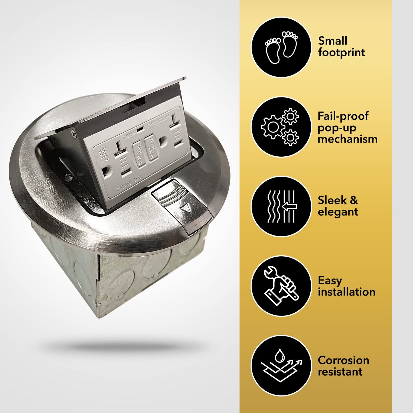 Select Lighting SLFB-PU-USB-BR - Receptáculos de salida USB emergentes de 20 A, caja de piso eléctrica redonda resistente a manipulaciones con cubierta de latón, enchufe empotrado retráctil para encimeras y pisos