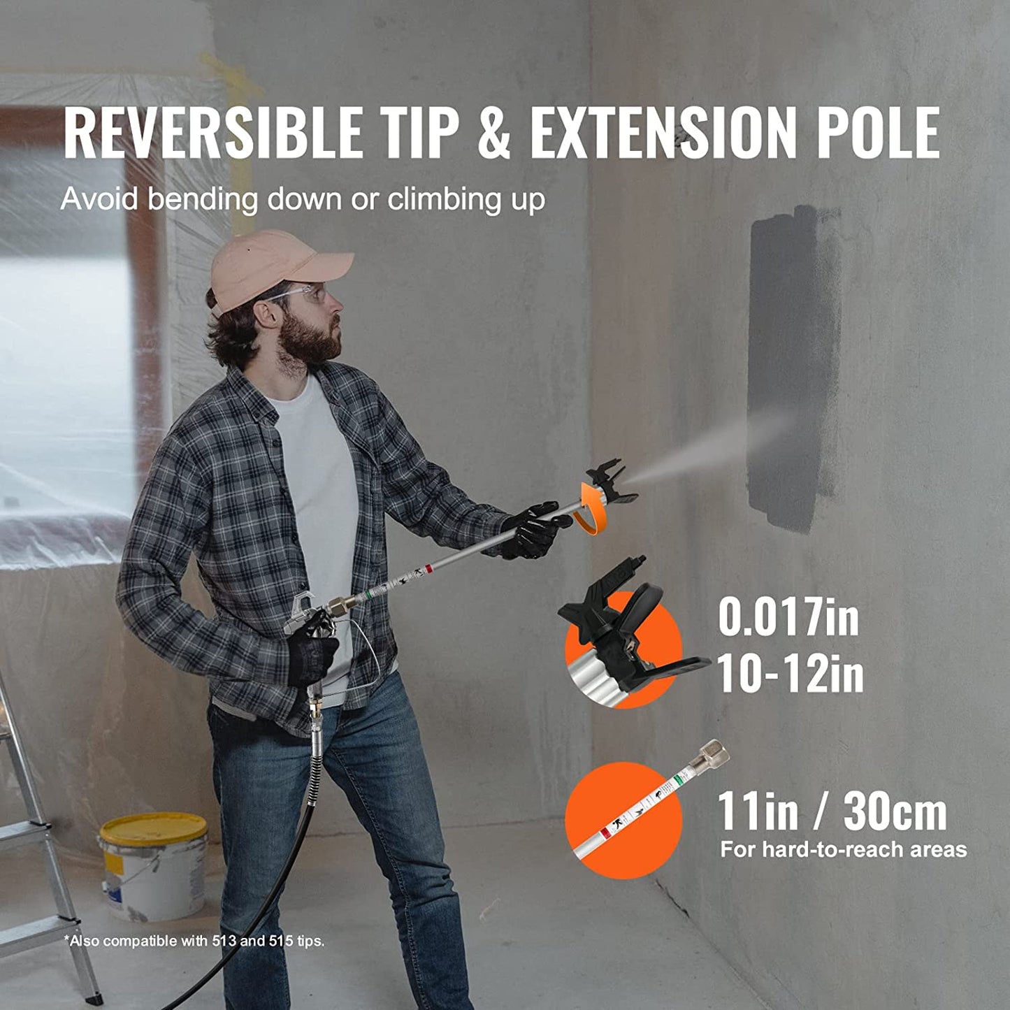 VEVOR - Pulverizador de pintura sin aire 7/8 HP de alta eficiencia, barra de extensión eléctrica para pintar y kit de limpieza para interiores, exteriores, muebles y vallas; 650 vatios, 2900 PSI